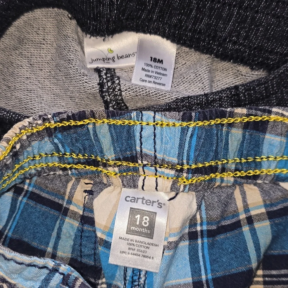 Carters & Jumping Beans Kids Blue Plaid Shorts & Navy Cargo Pants 18 M